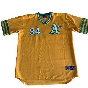 Vtg Majestic Mens Oakland Athletics Rollie Fingers Jersey XL Yellow Retro MLB